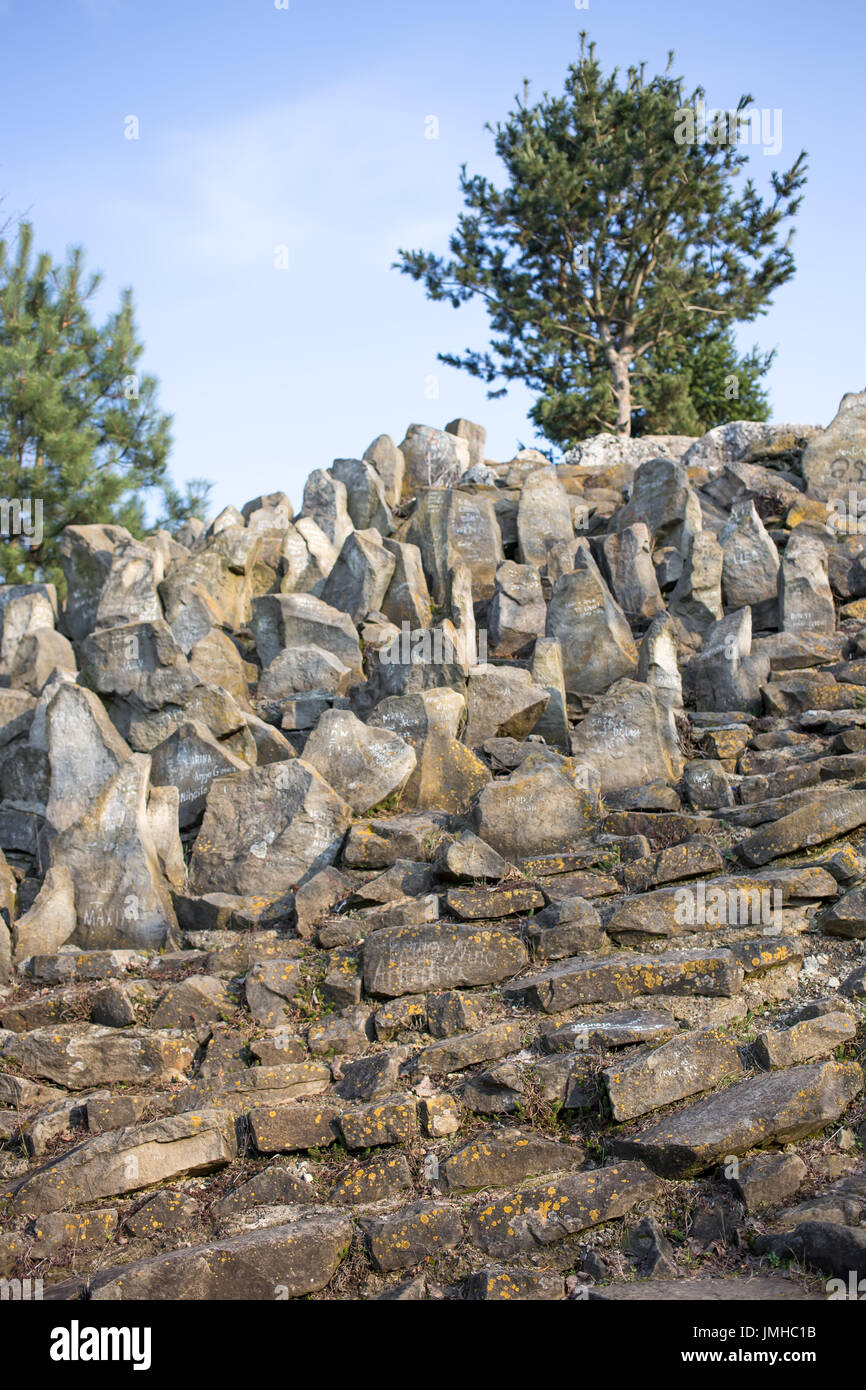 Old stone wall with trees in the background Stock Photo - Alamy