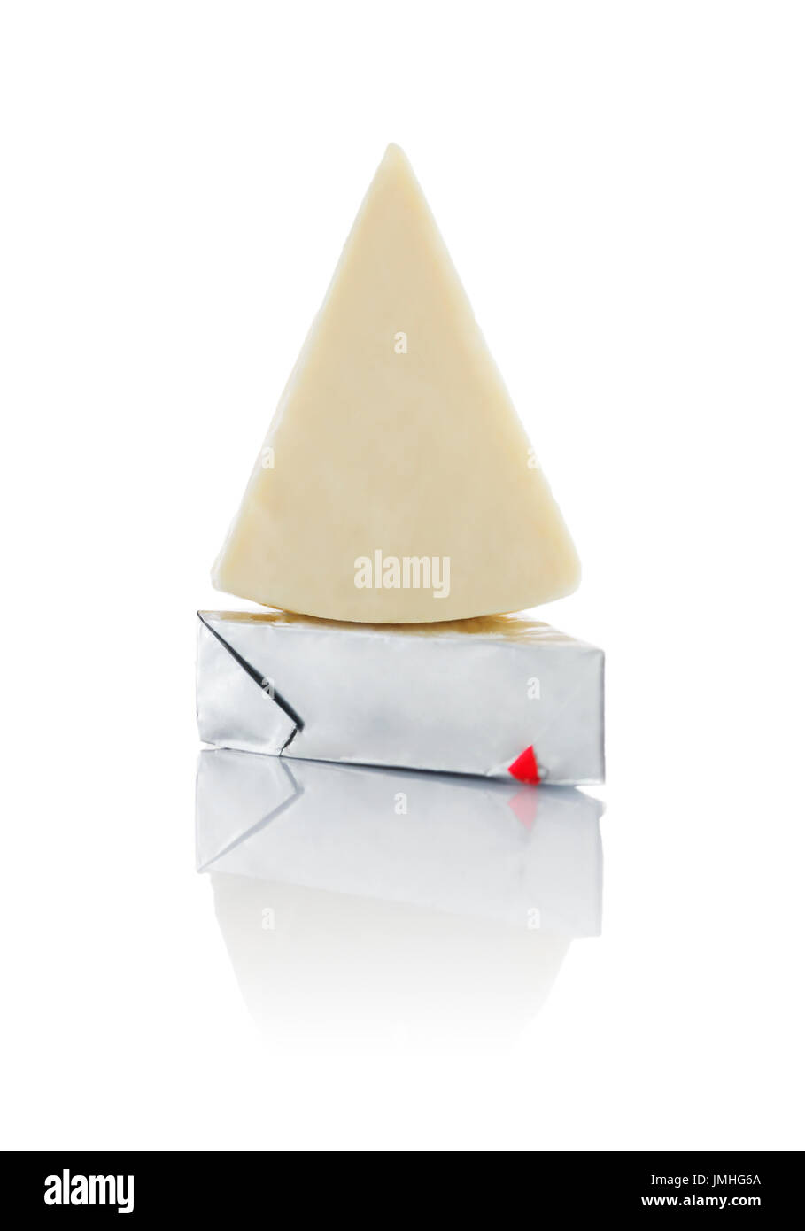 Triangular Processed Cheese Isolated on White Background Stock Photo
