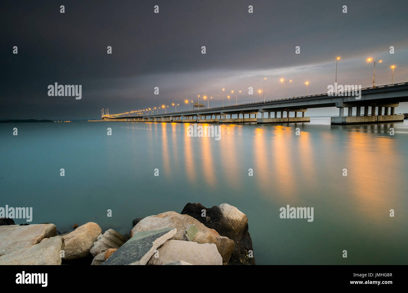 Penang Second Bridge during Sunrise Stock Photo