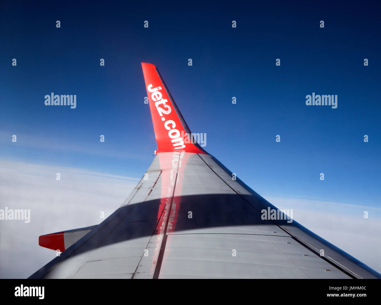 plane wing in flight Stock Photo