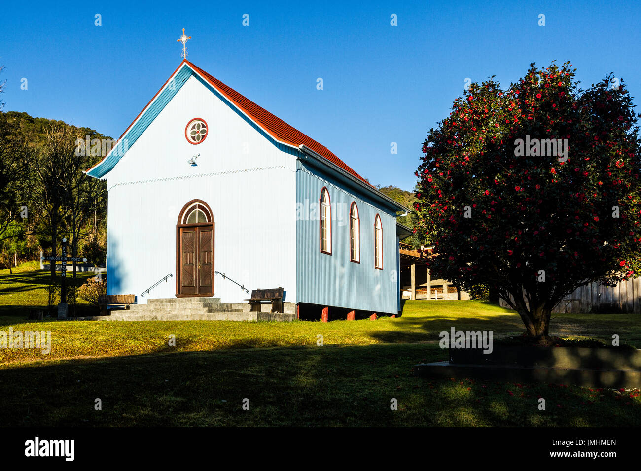 Nossa Senhora da Saude Church, at Linha Pinhal. Treze Tilias, Santa Catarina, Brazil. Stock Photo