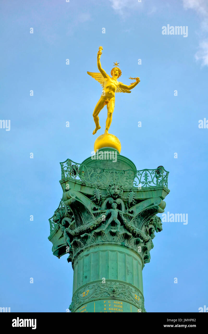 July Column sculpture on Place de la Bastille in Paris, France commemorating the revolution of 1830 Stock Photo