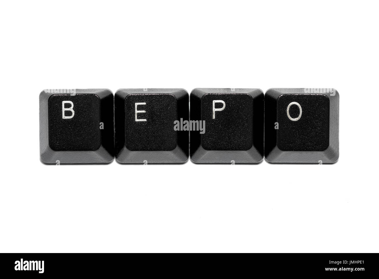 bepo keyboard keys on white background Stock Photo
