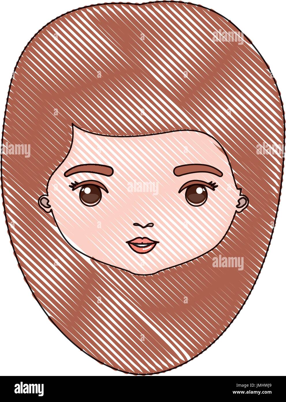 color crayon silhouette caricature closeup front view face woman with medium hairstyle Stock Vector
