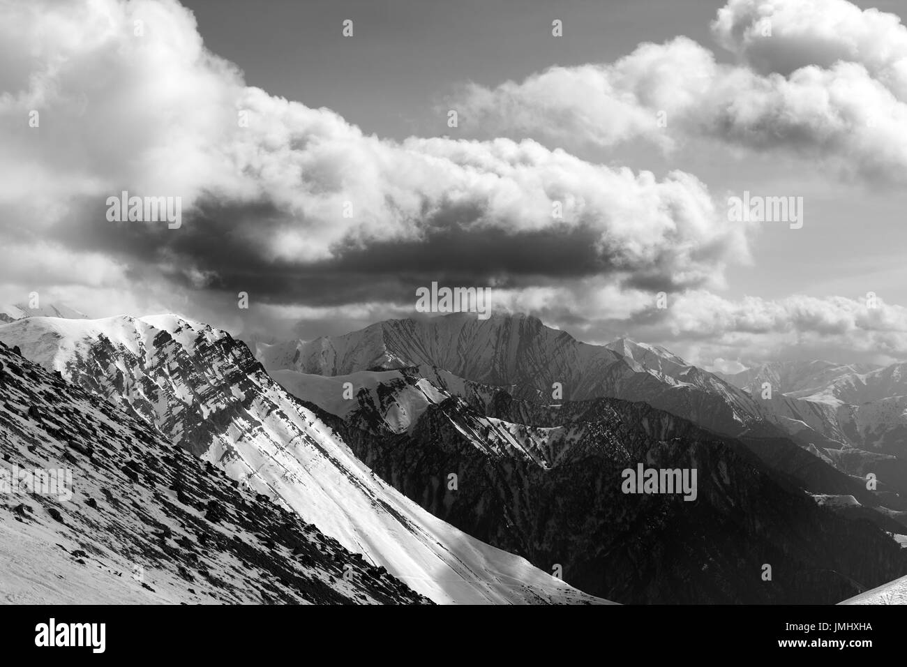Cloudy evening sky mountains Black and White Stock Photos & Images - Alamy