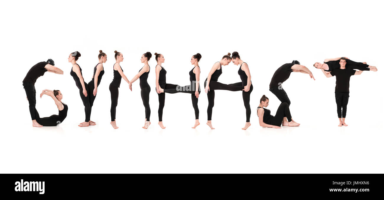 The word GYmnast formed by Gymnast bodies Stock Photo Alamy