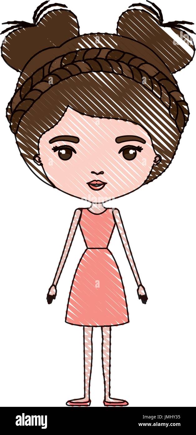 Color Crayon Silhouette Caricature Skinny Woman In Dress