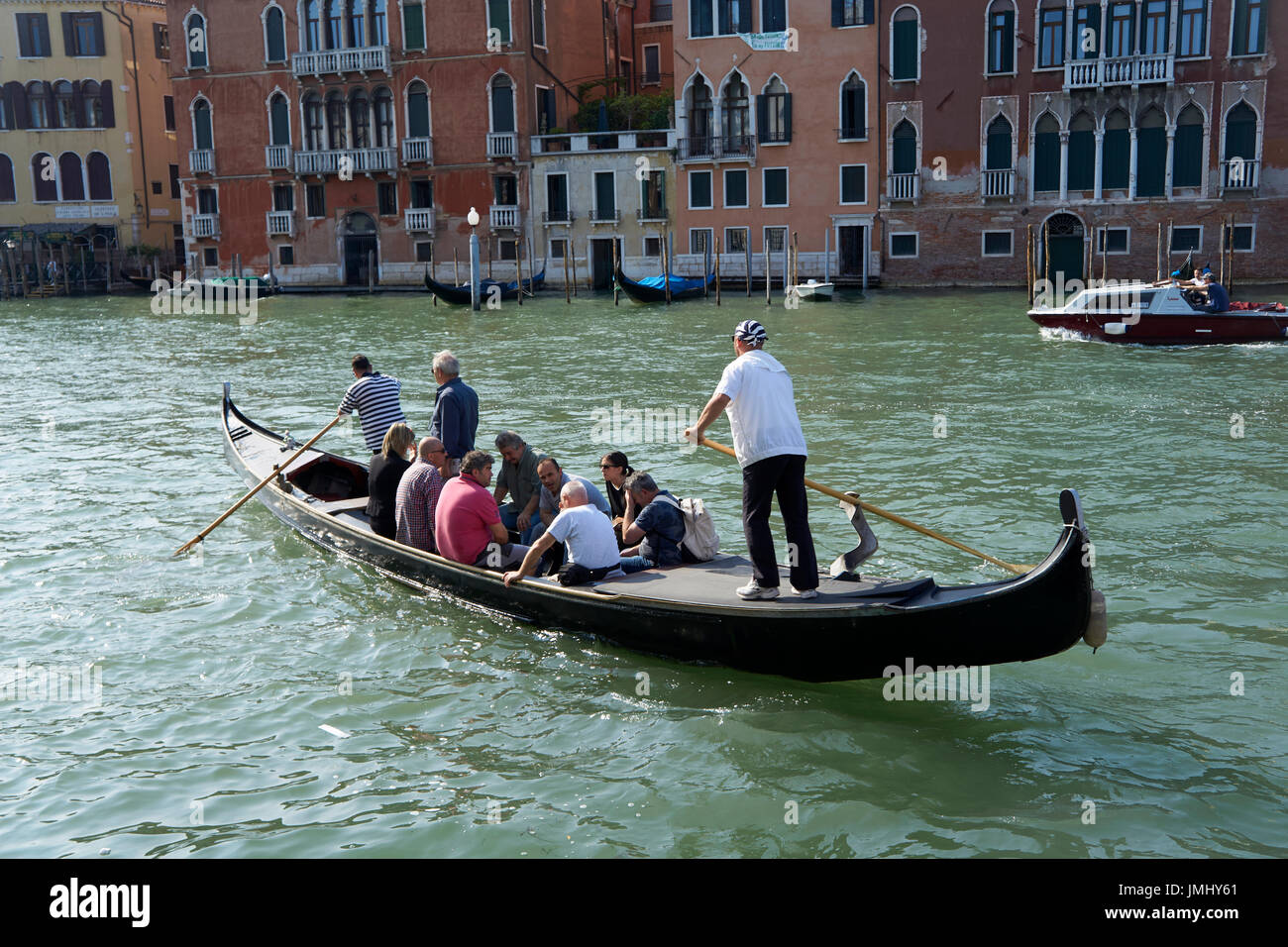 A view of a traghetto taking passengers across the Grand Canal Stock Photo