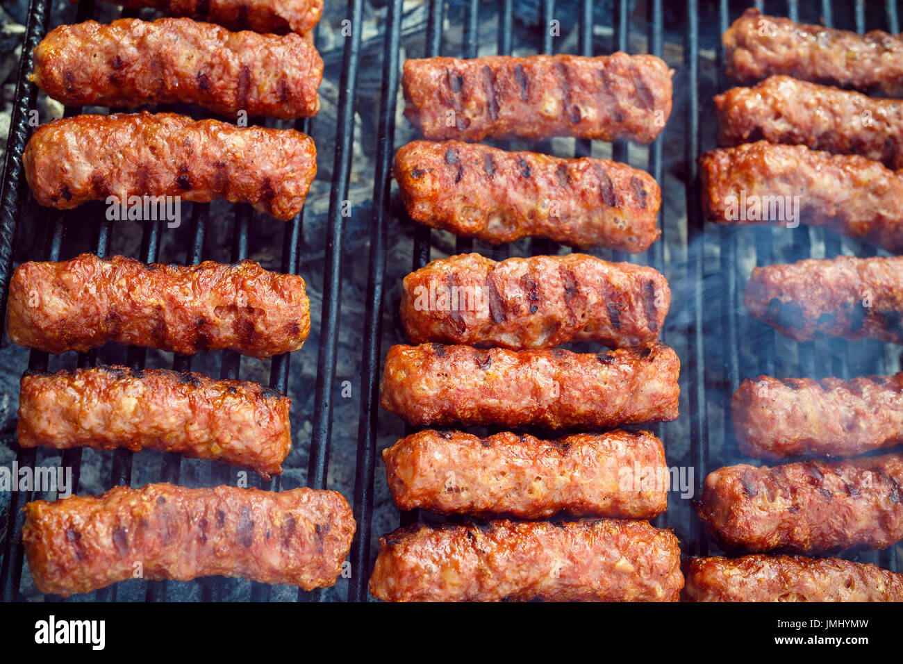 traditional food Meat Balls "mici" on grill Stock Photo - Alamy