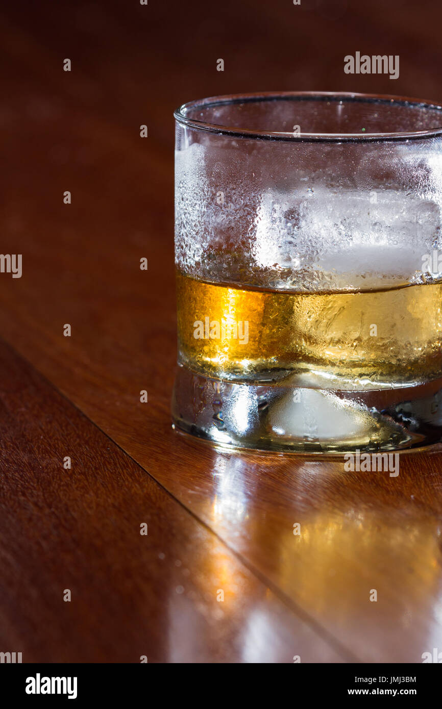 blended scotch whiskey served in a short glass with a large ice