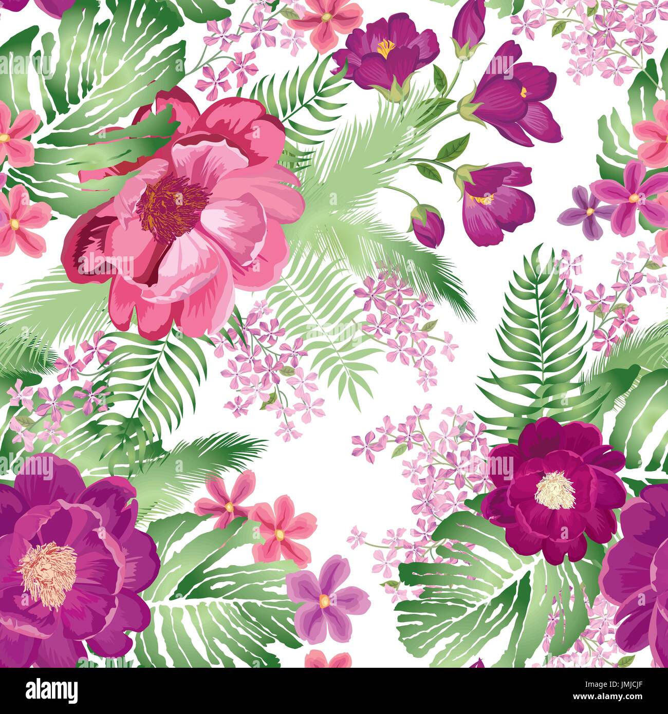 Floral ornamental seamless pattern. Summer flower bouquet background. Spring garden flourish decor Stock Vector