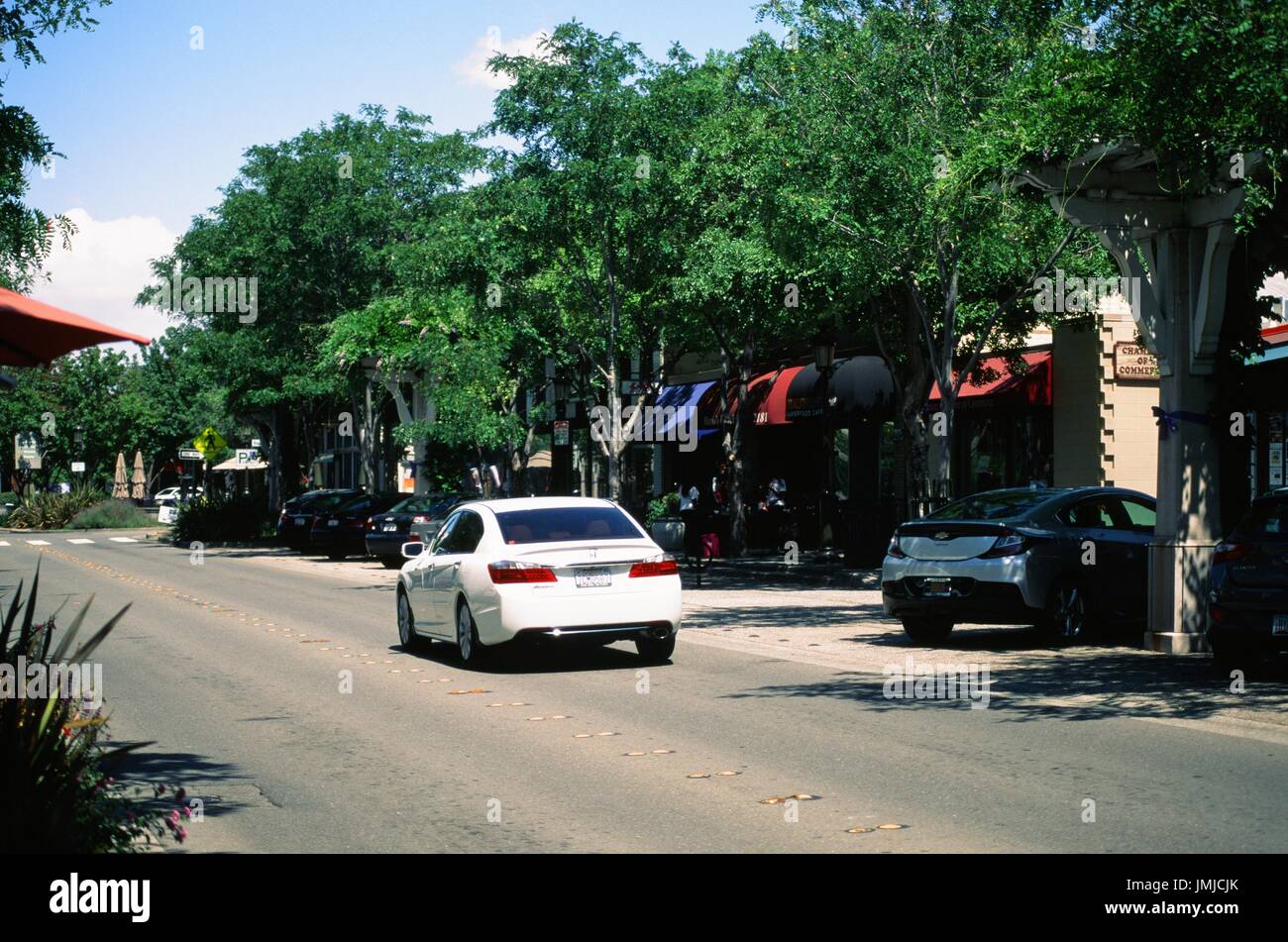 Cars pass through downtown Livermore, California, in the San Francisco Bay Area, June 12, 2017