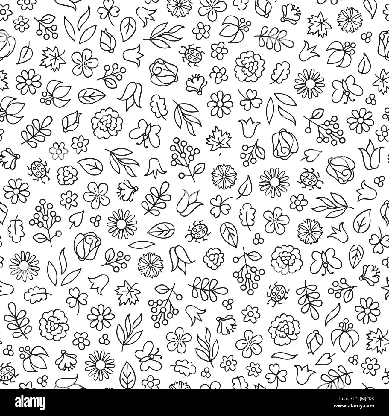 Flower icon seamless pattern. Floral leaves and flowers white