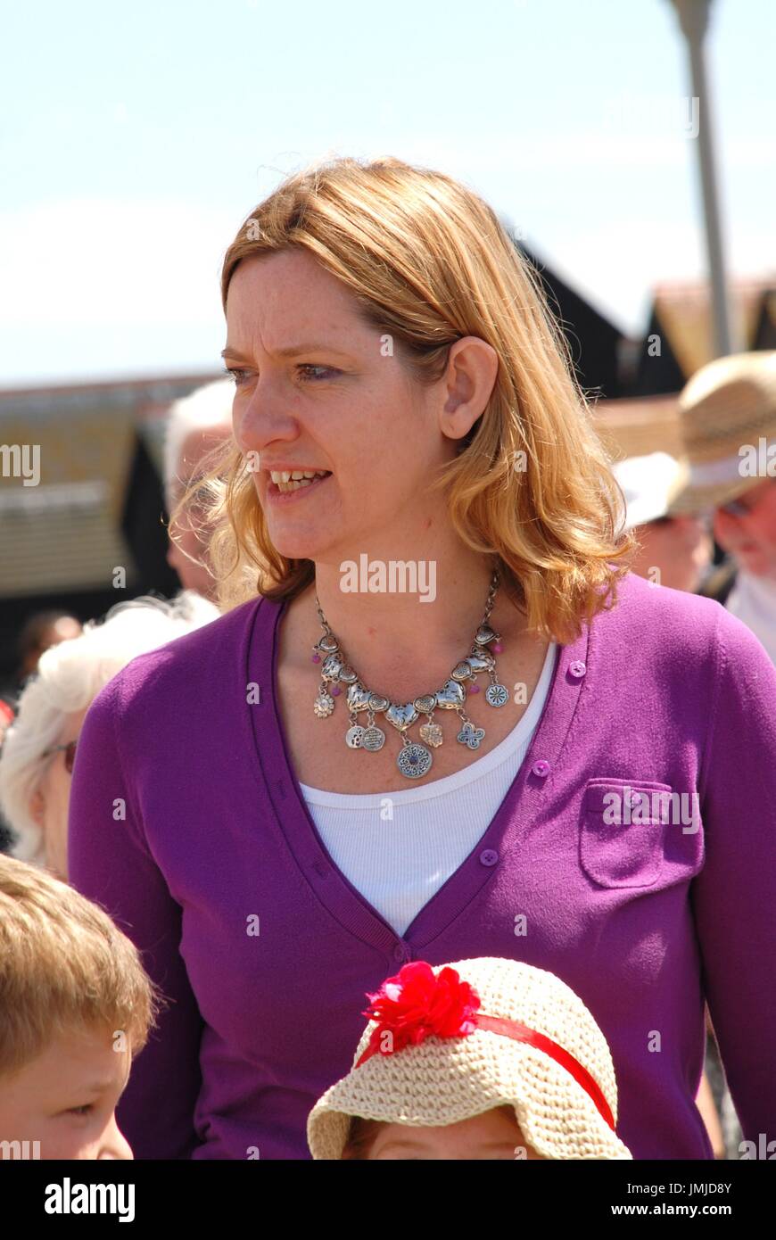 Amber Rudd, Conservative M.P. for Hastings and Rye, speaks at the opening of the annual Old Town Carnival in Hastings, England on July 30, 2011. Stock Photo