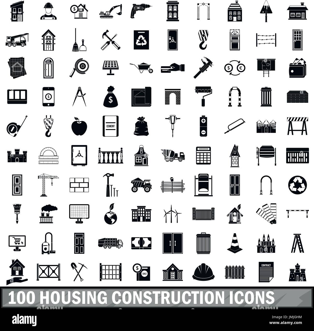 100 housing construction icons set, simple style Stock Vector Image ...