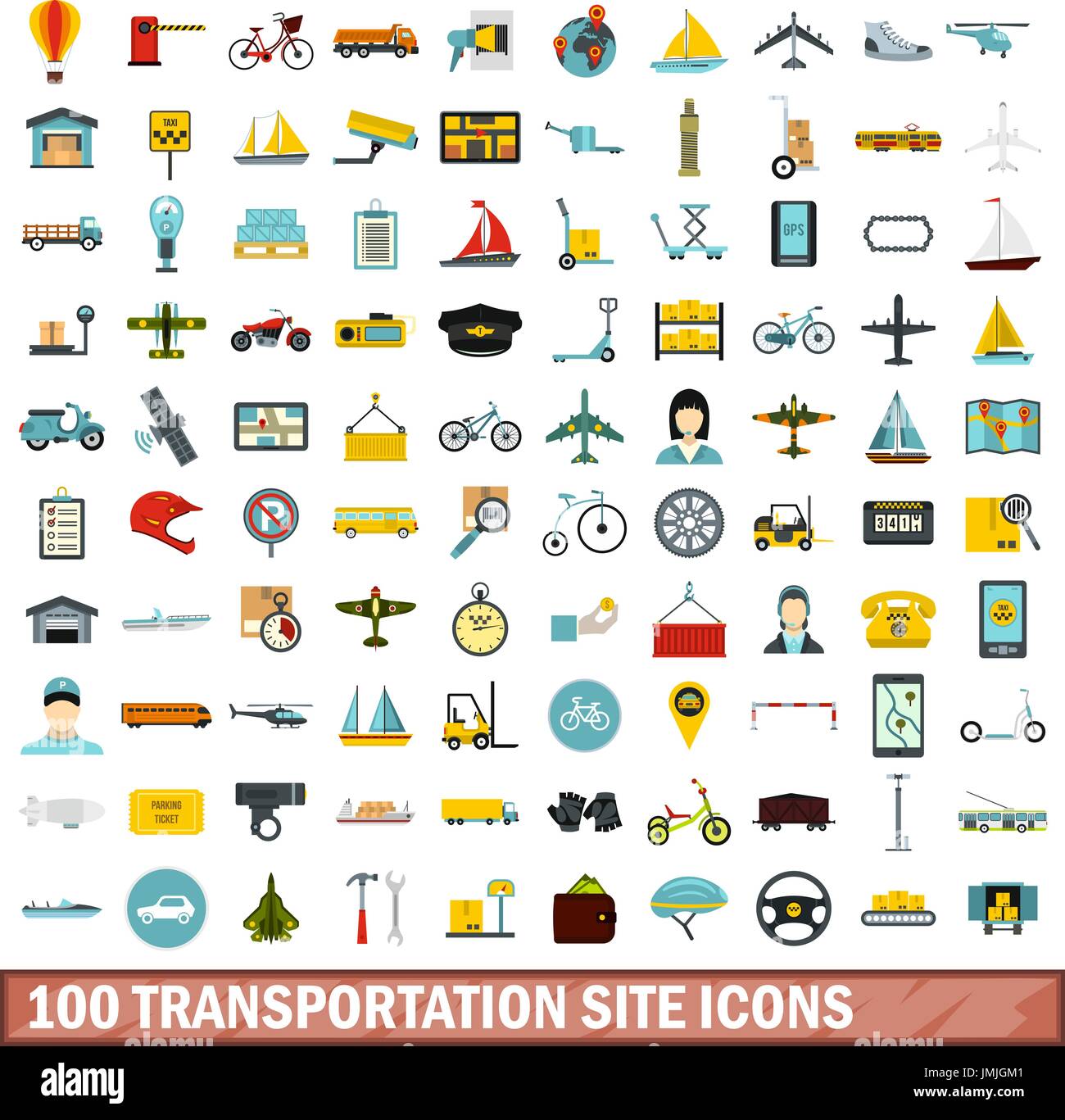100 transportation site icons set, flat style Stock Vector Image & Art ...