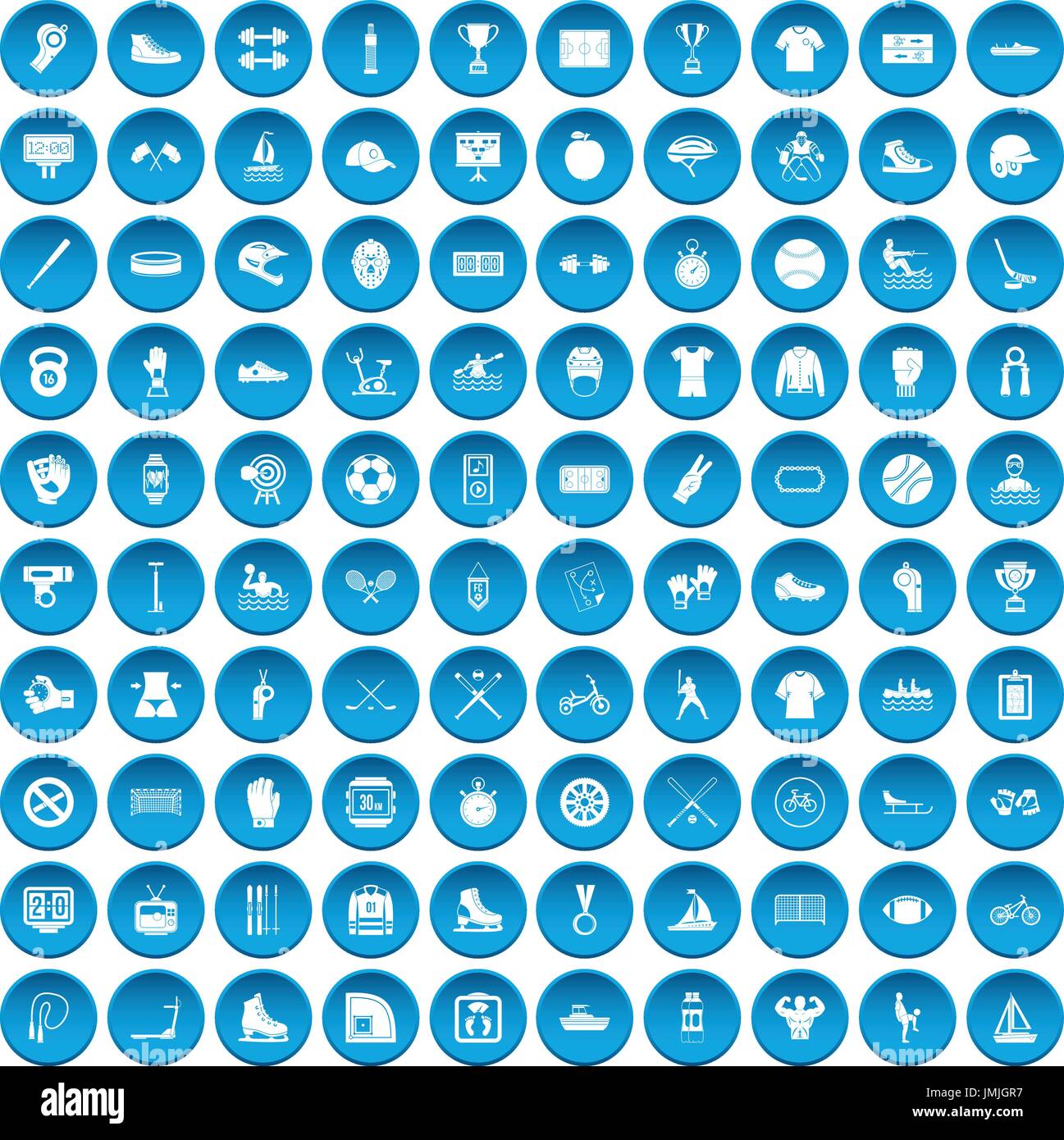 100 sport team icons set blue Stock Vector