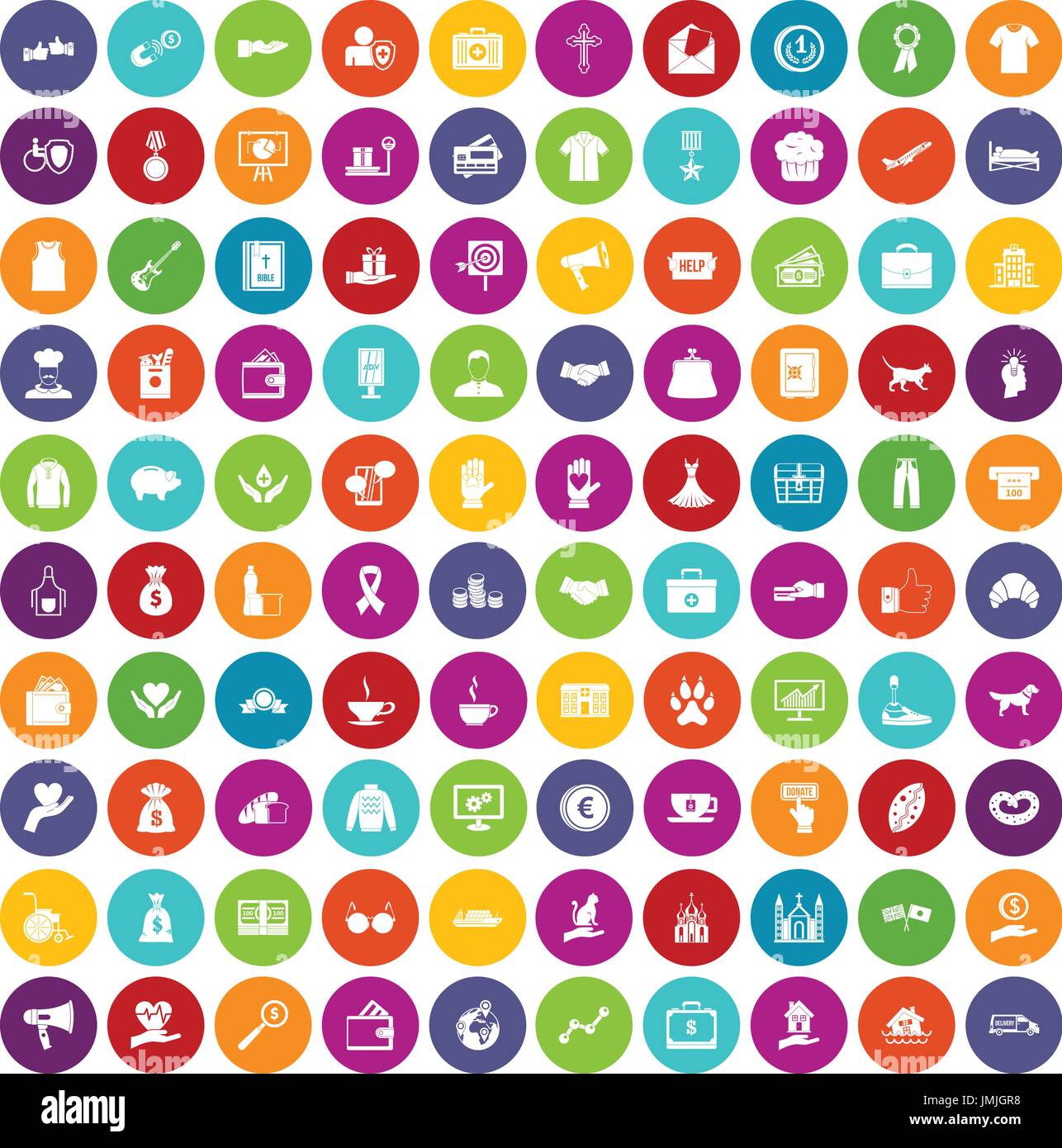 100 charity icons set color Stock Vector