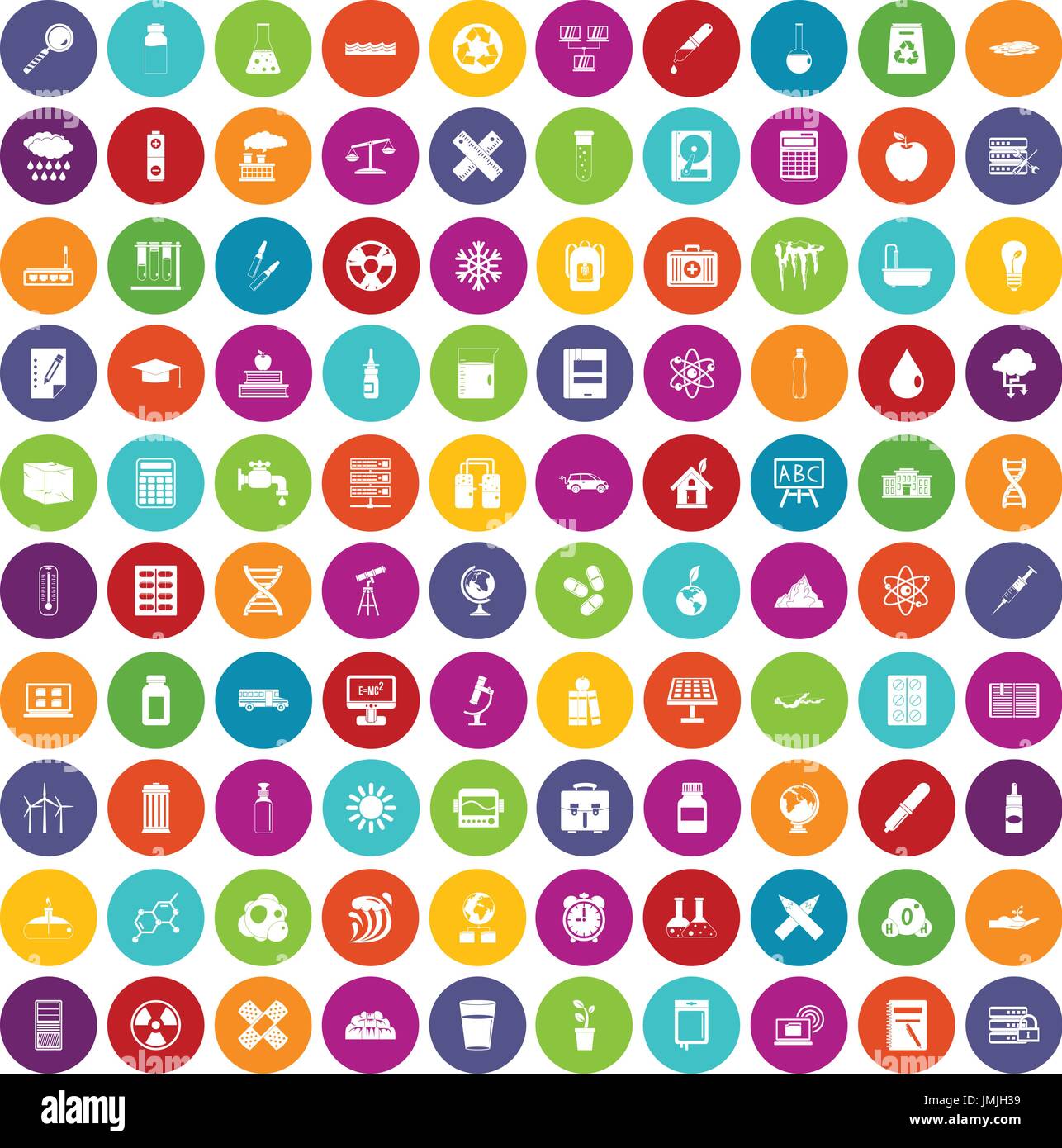 100 chemistry icons set color Stock Vector