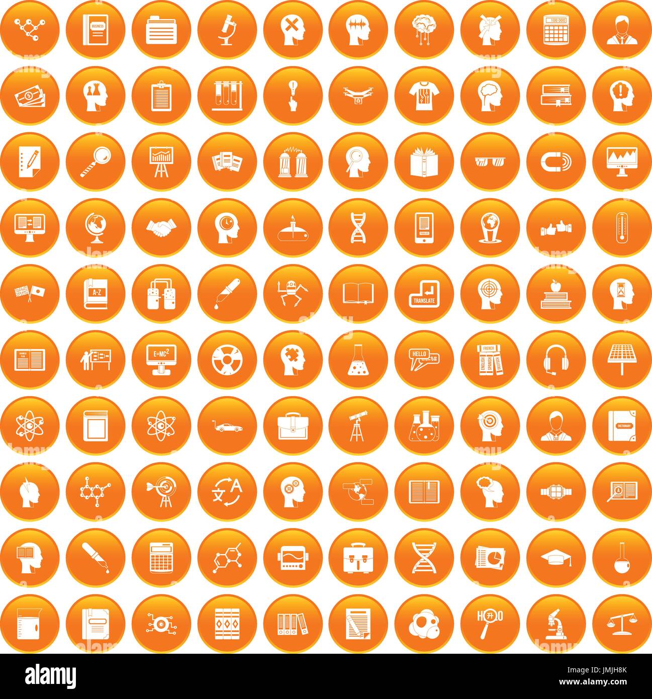 100 knowledge icons set orange Stock Vector