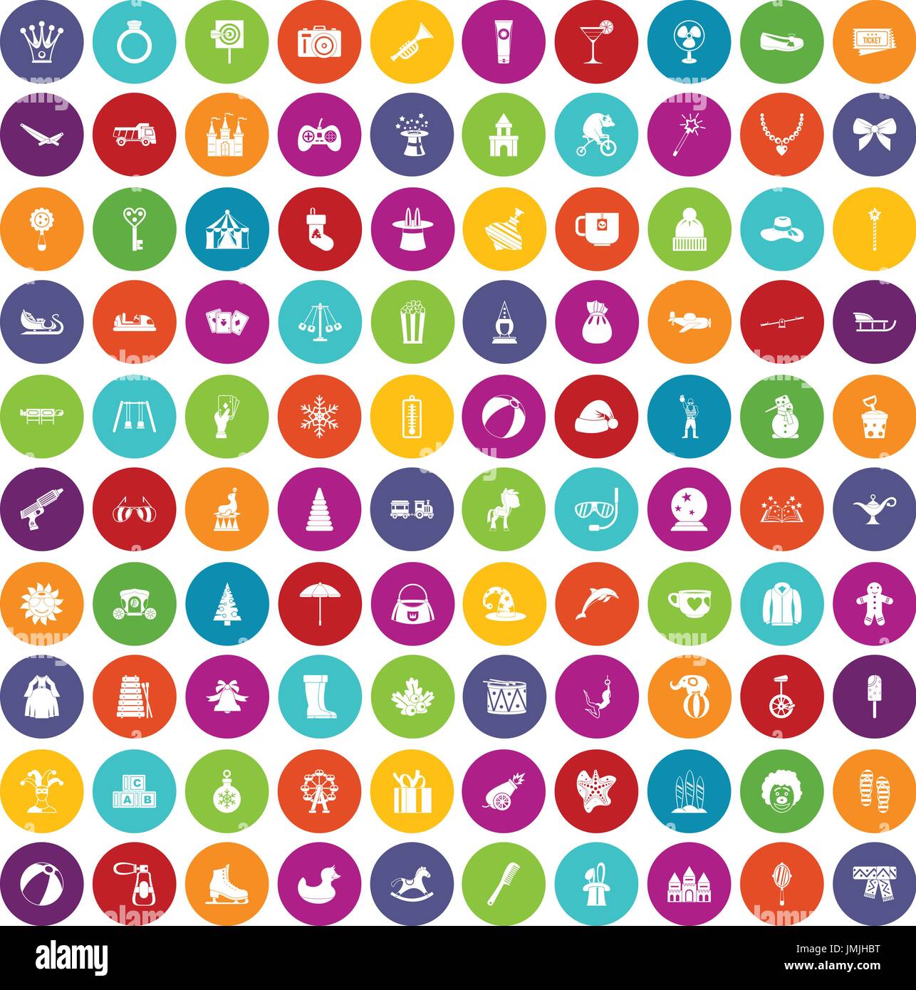 100 children icons set color Stock Vector