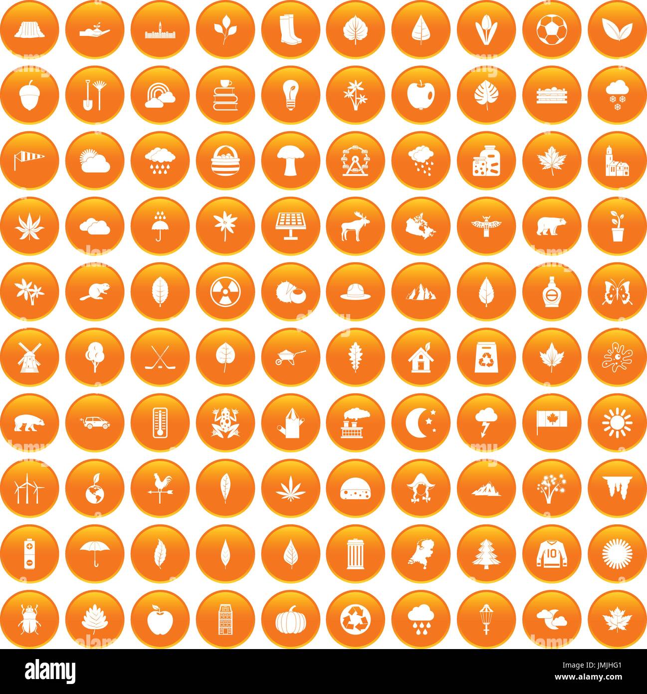 100 leaf icons set orange Stock Vector