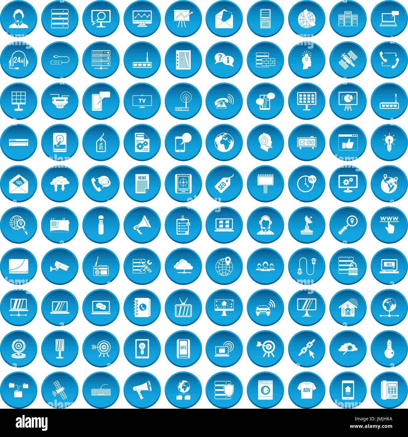 100 telecommunication icons set blue Stock Vector