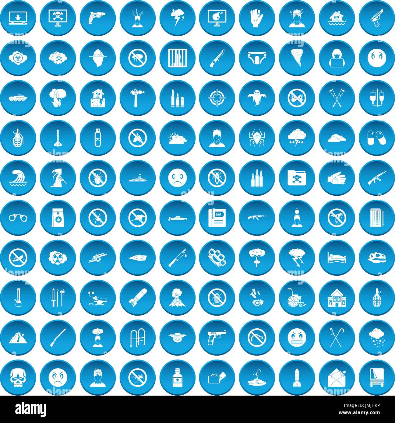 100 tension icons set blue Stock Vector