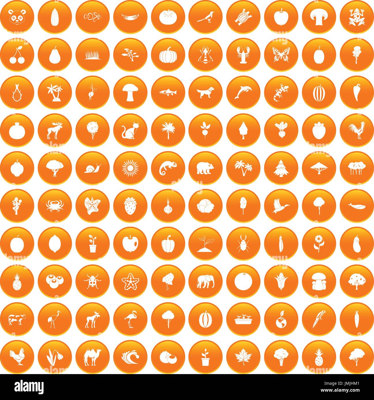 100 live nature icons set orange Stock Vector