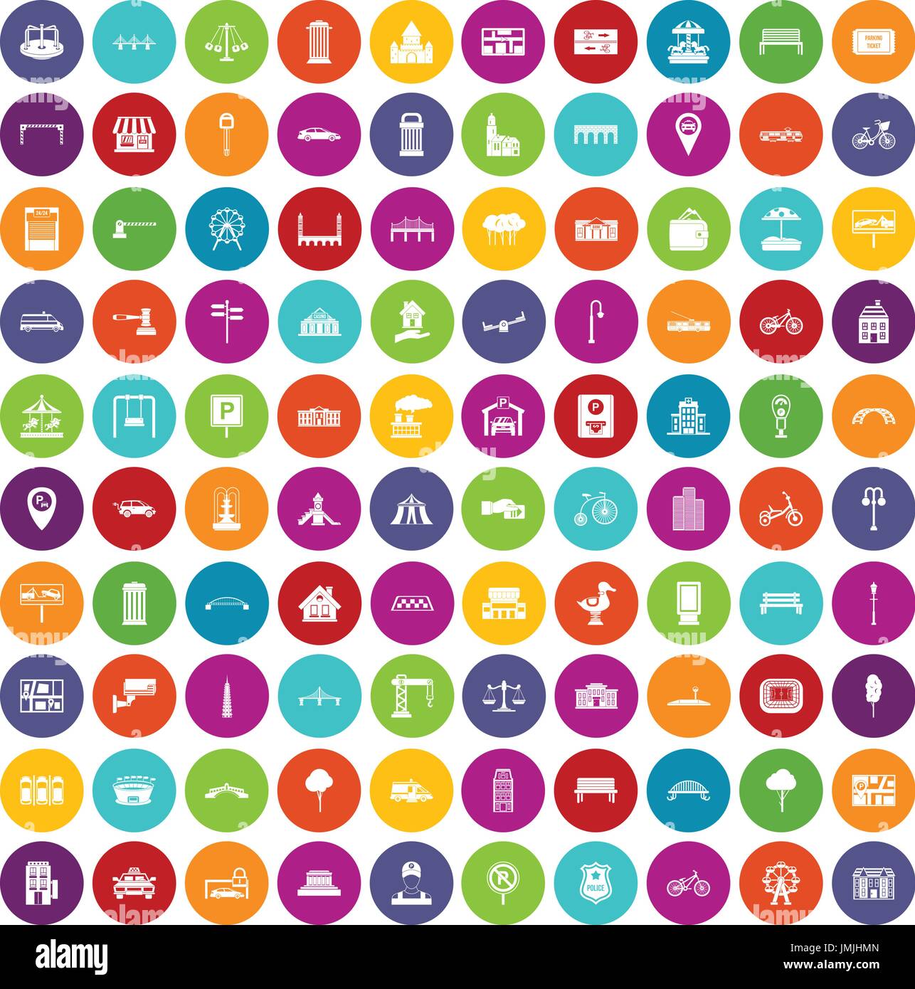 100 city icons set color Stock Vector