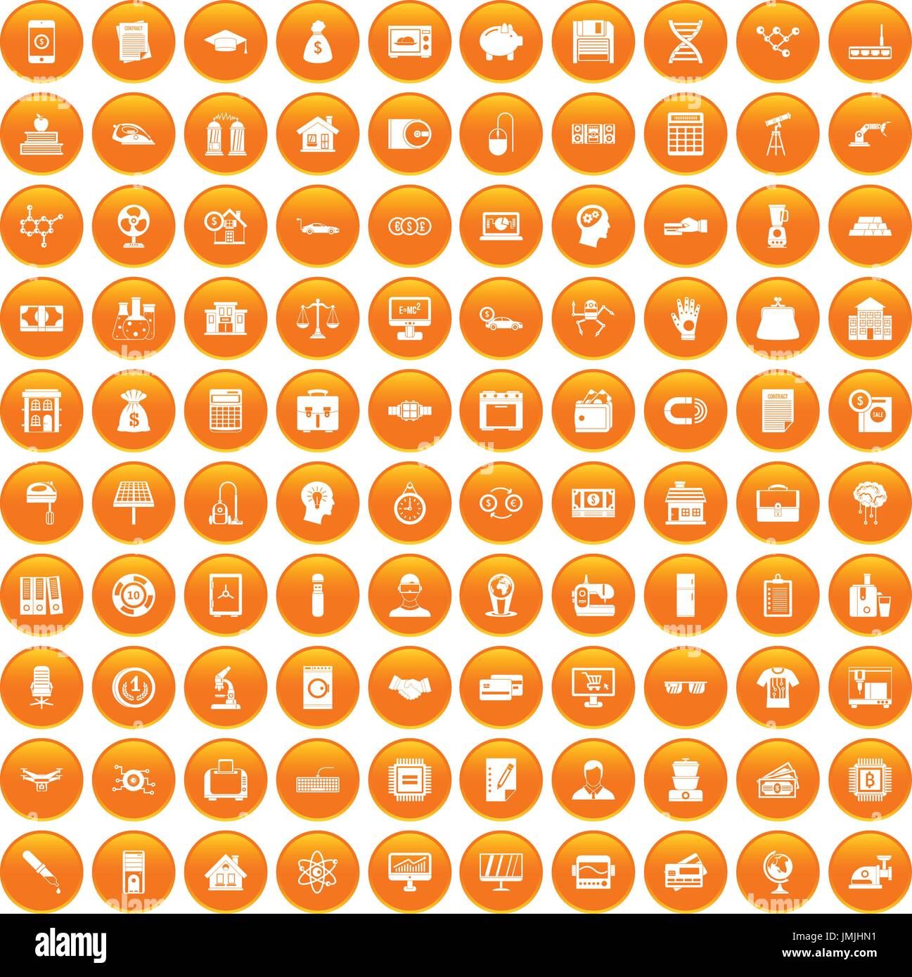 100 loans icons set orange Stock Vector