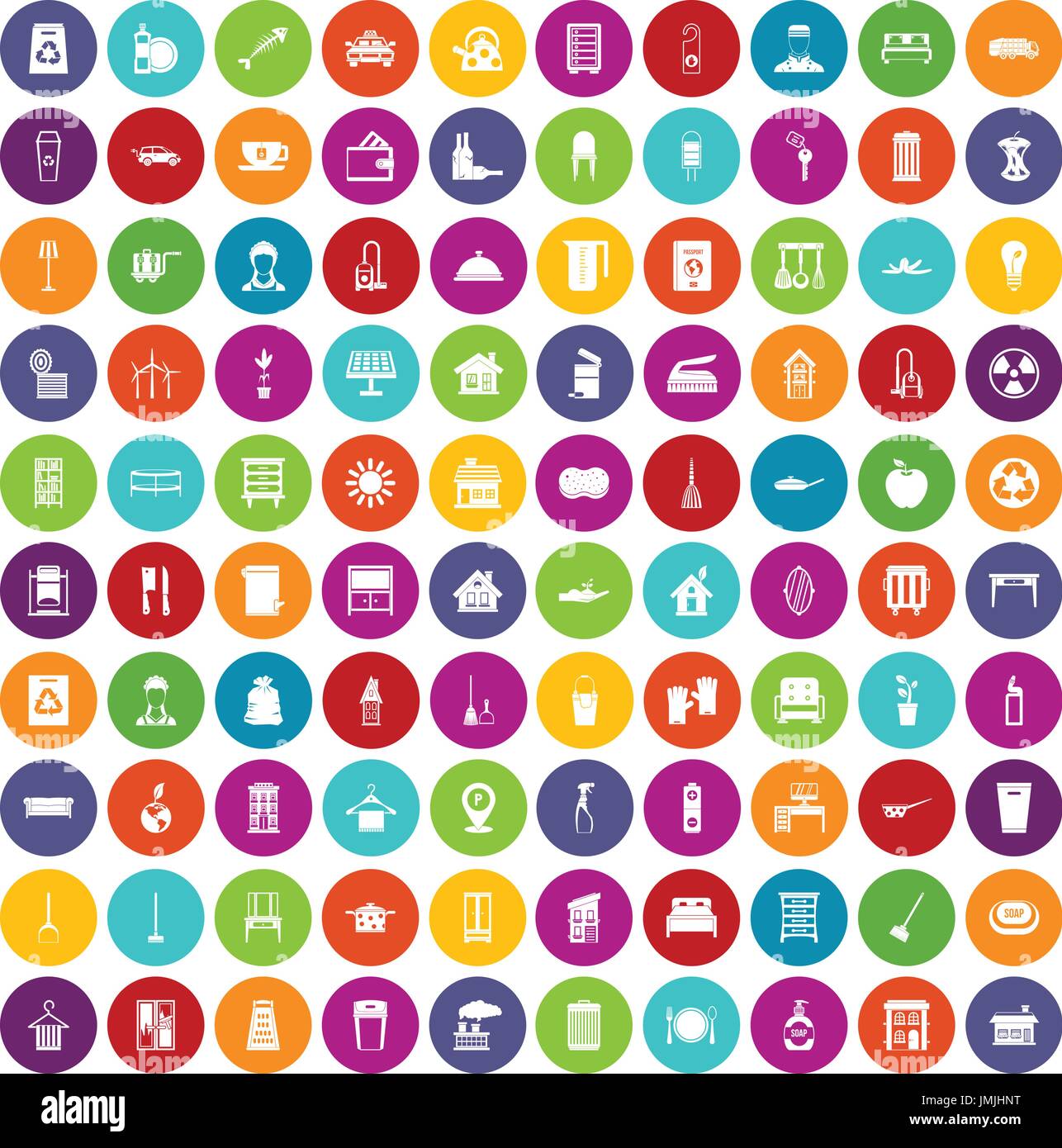 100 cleaning icons set color Stock Vector