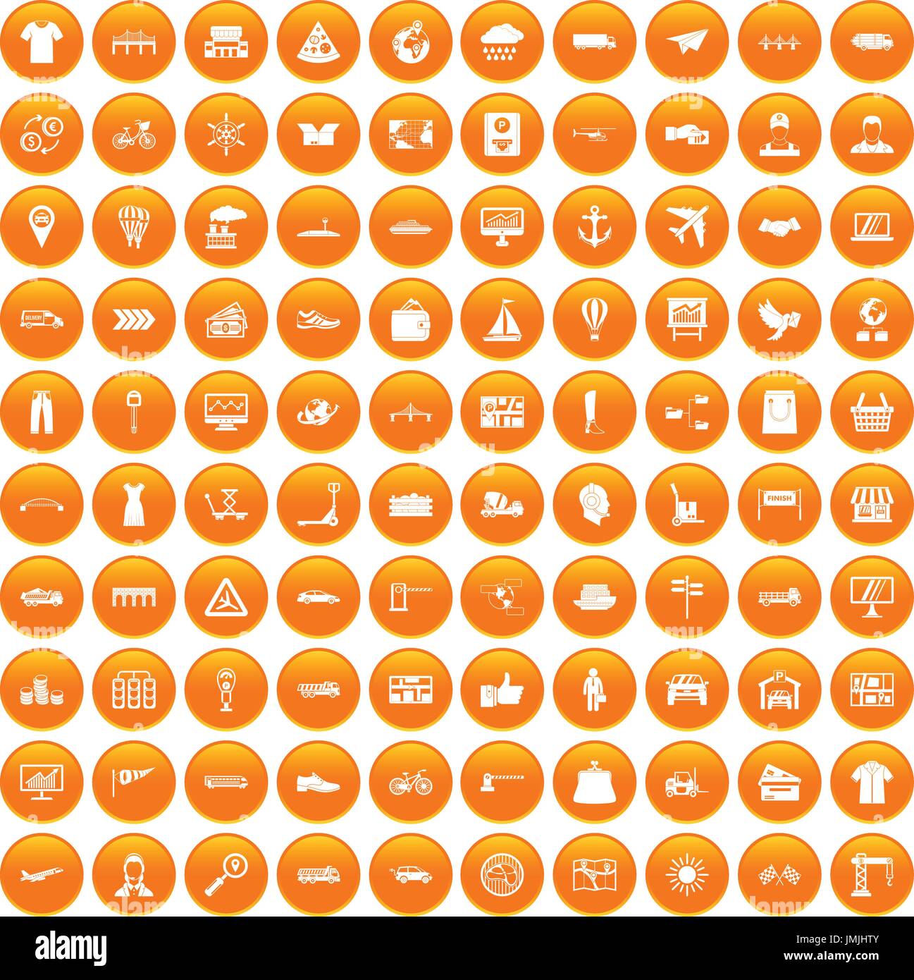 100 logistic and delivery icons set orange Stock Vector