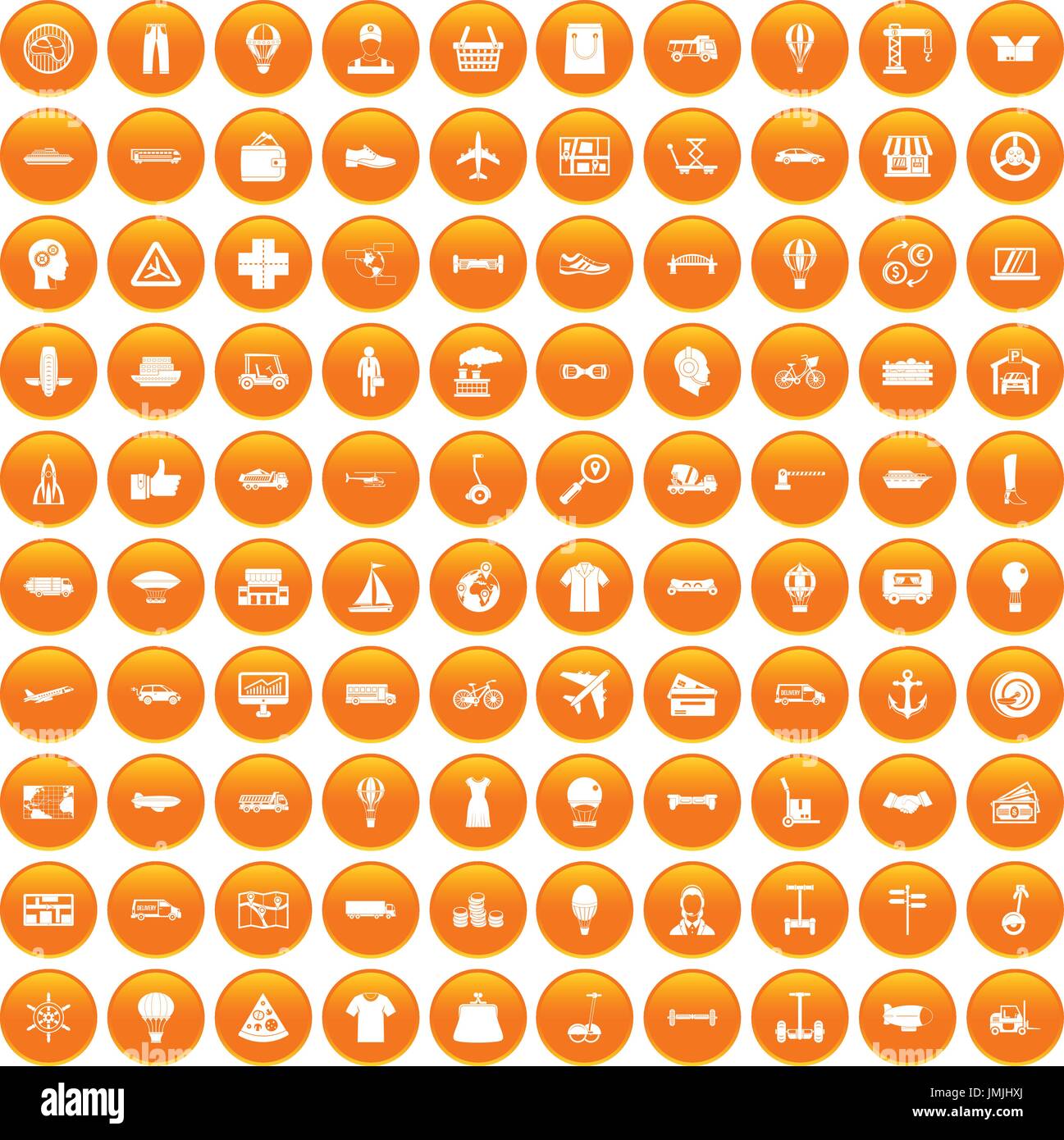 100 logistics icons set orange Stock Vector
