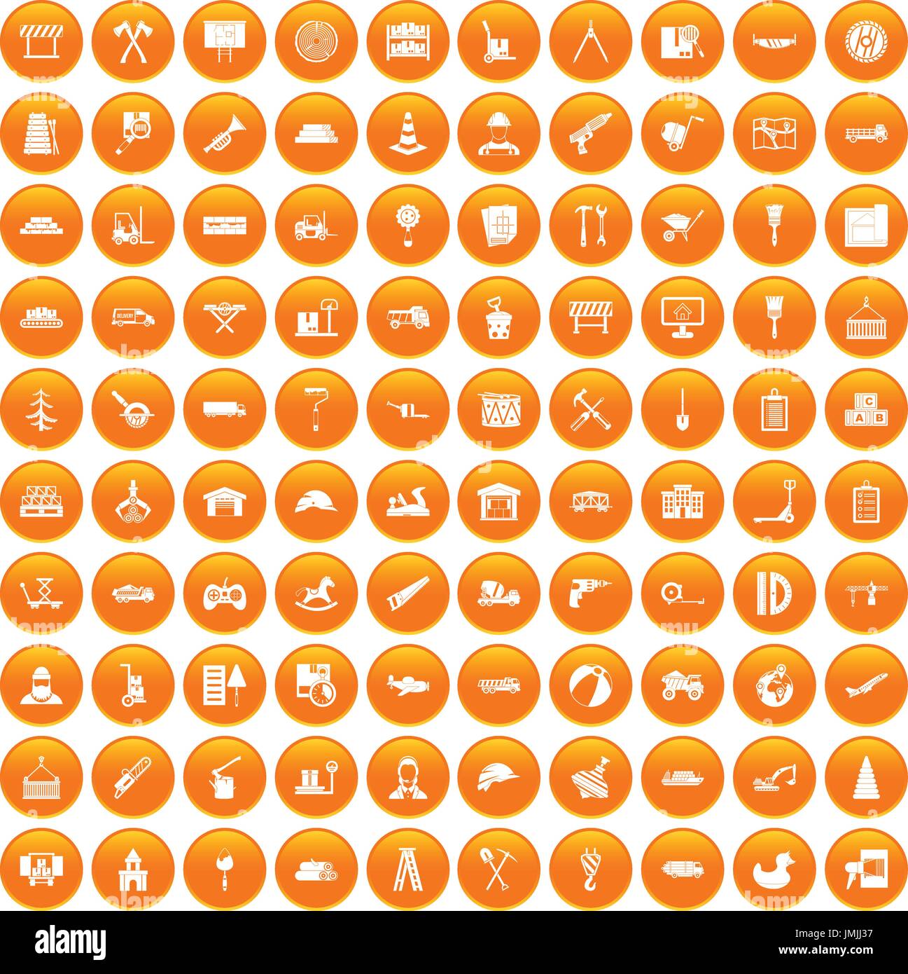 100 lorry icons set orange Stock Vector