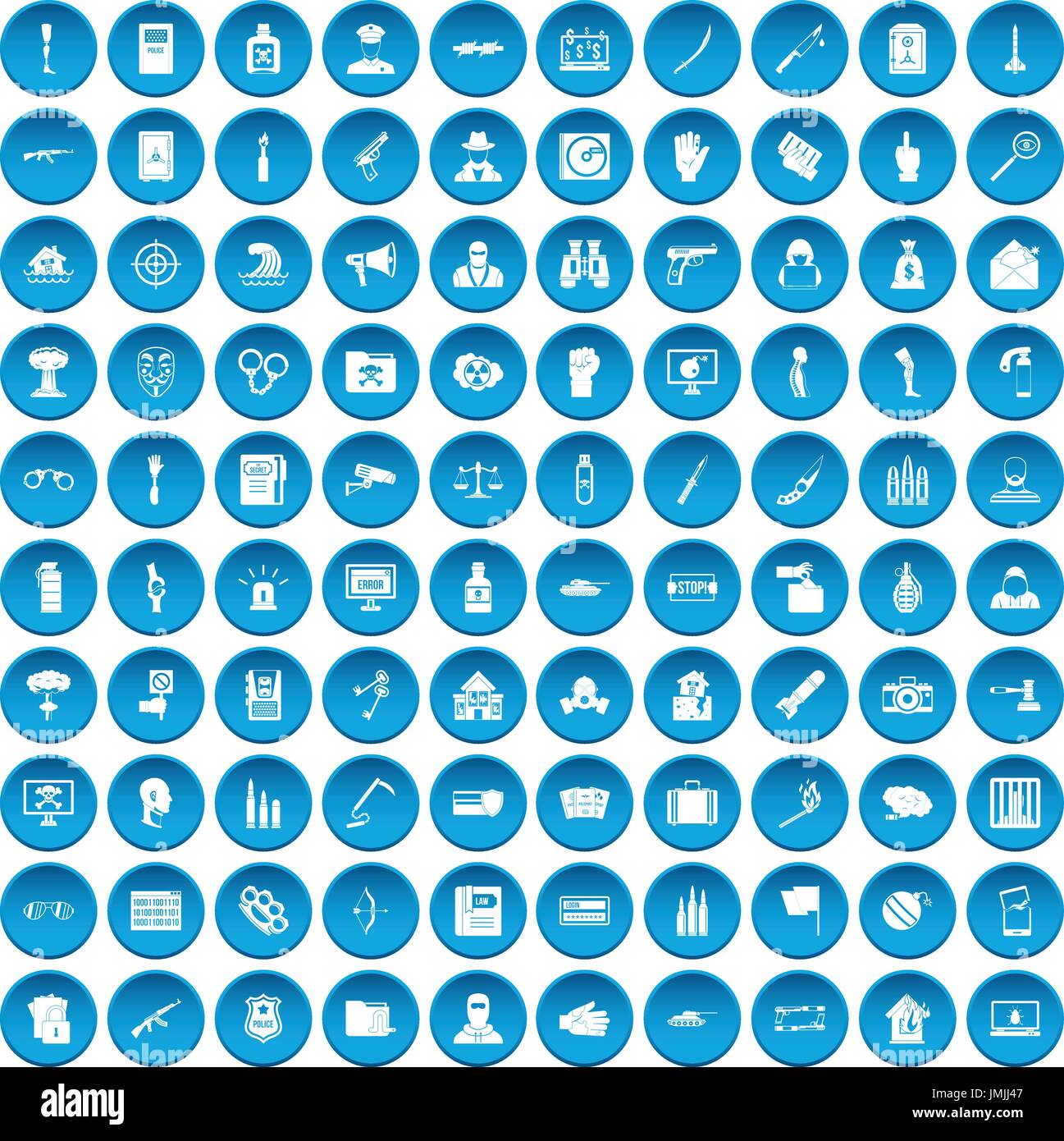 100 violation icons set blue Stock Vector