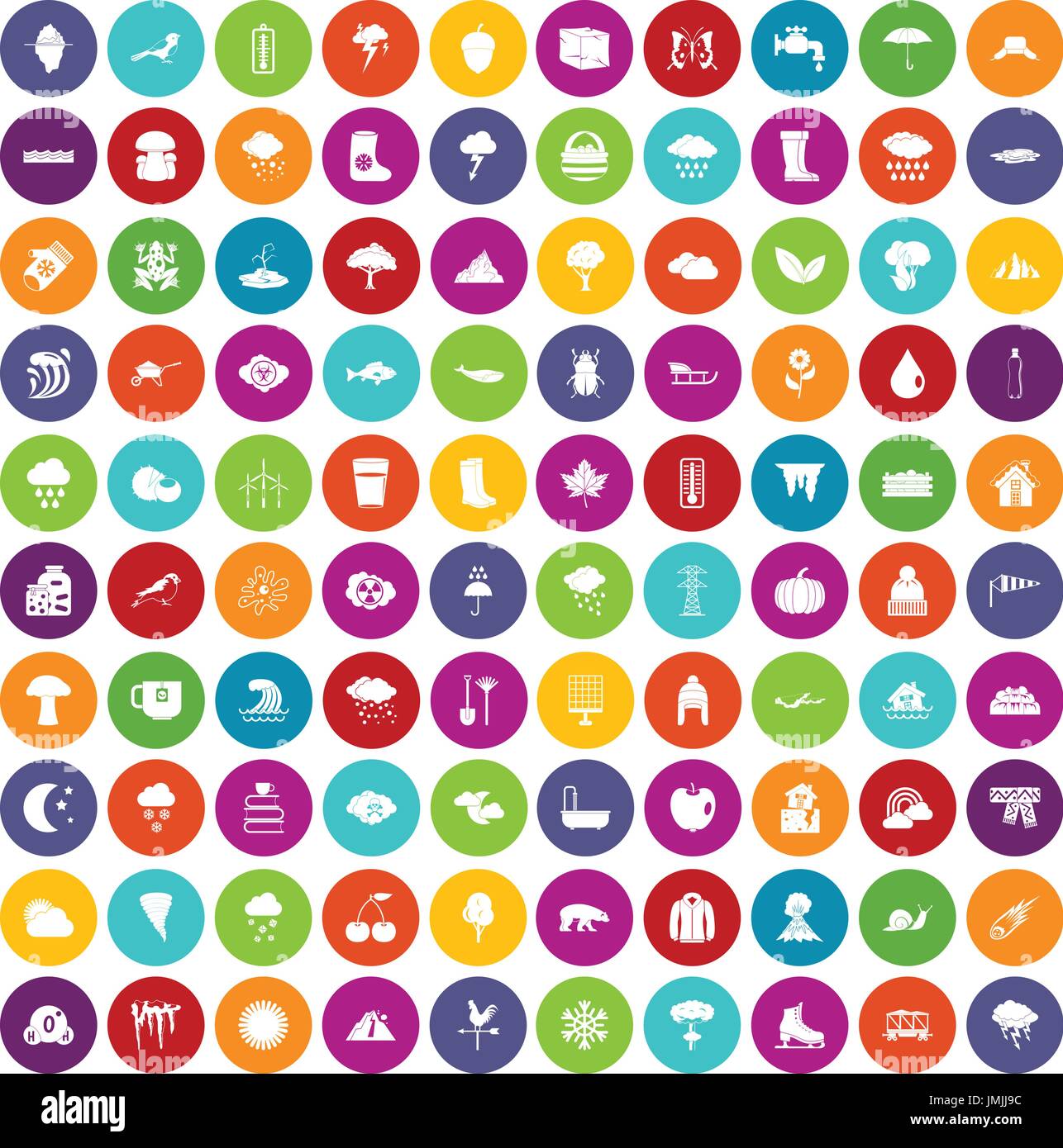 100 clouds icons set color Stock Vector