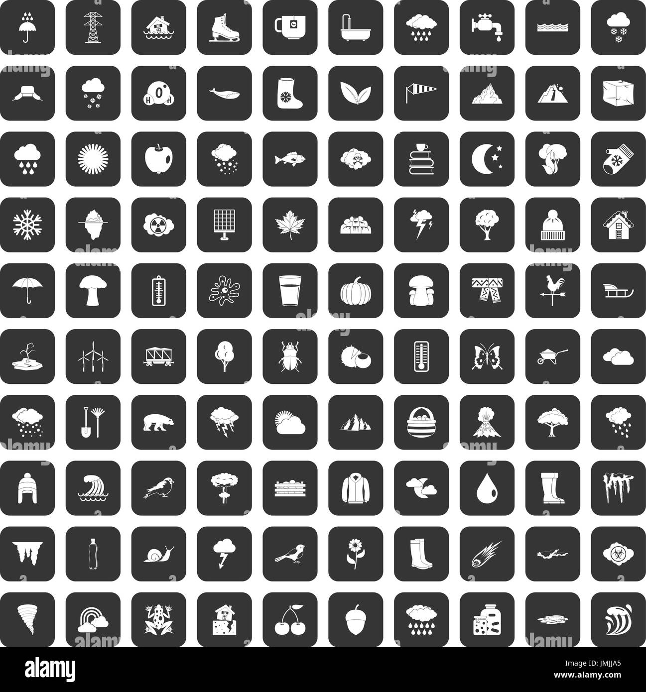 100 clouds icons set black Stock Vector
