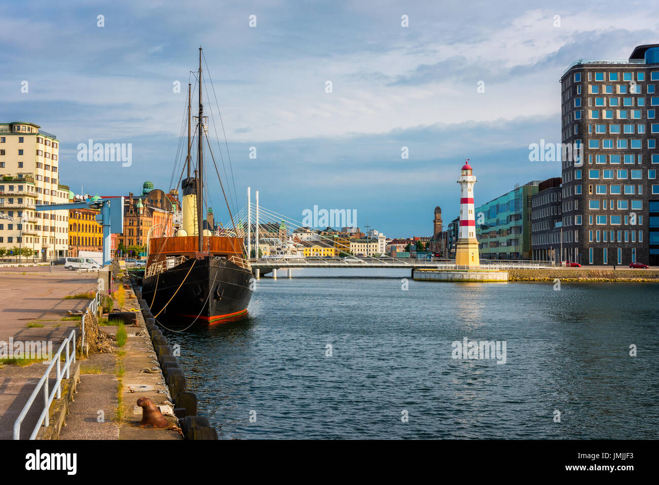Lighthouse in Harbor of Malmo Sweden Stock Photo