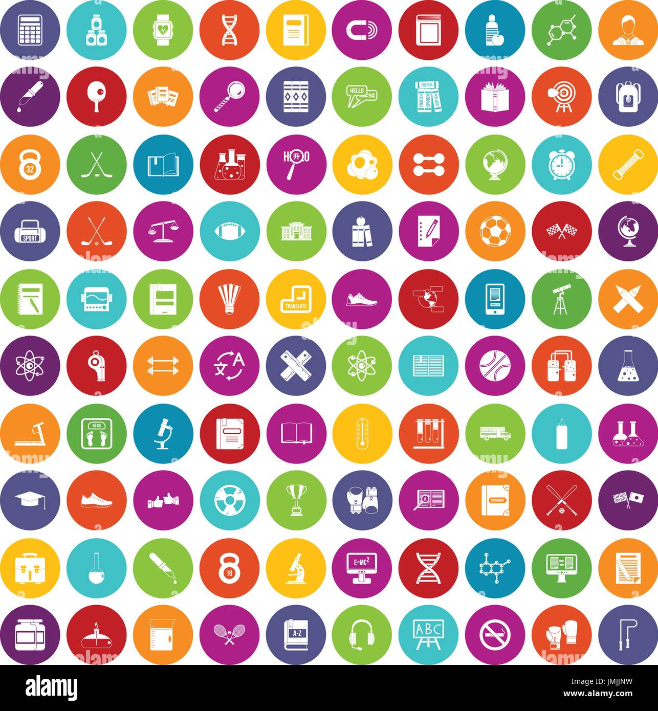 100 college icons set color Stock Vector