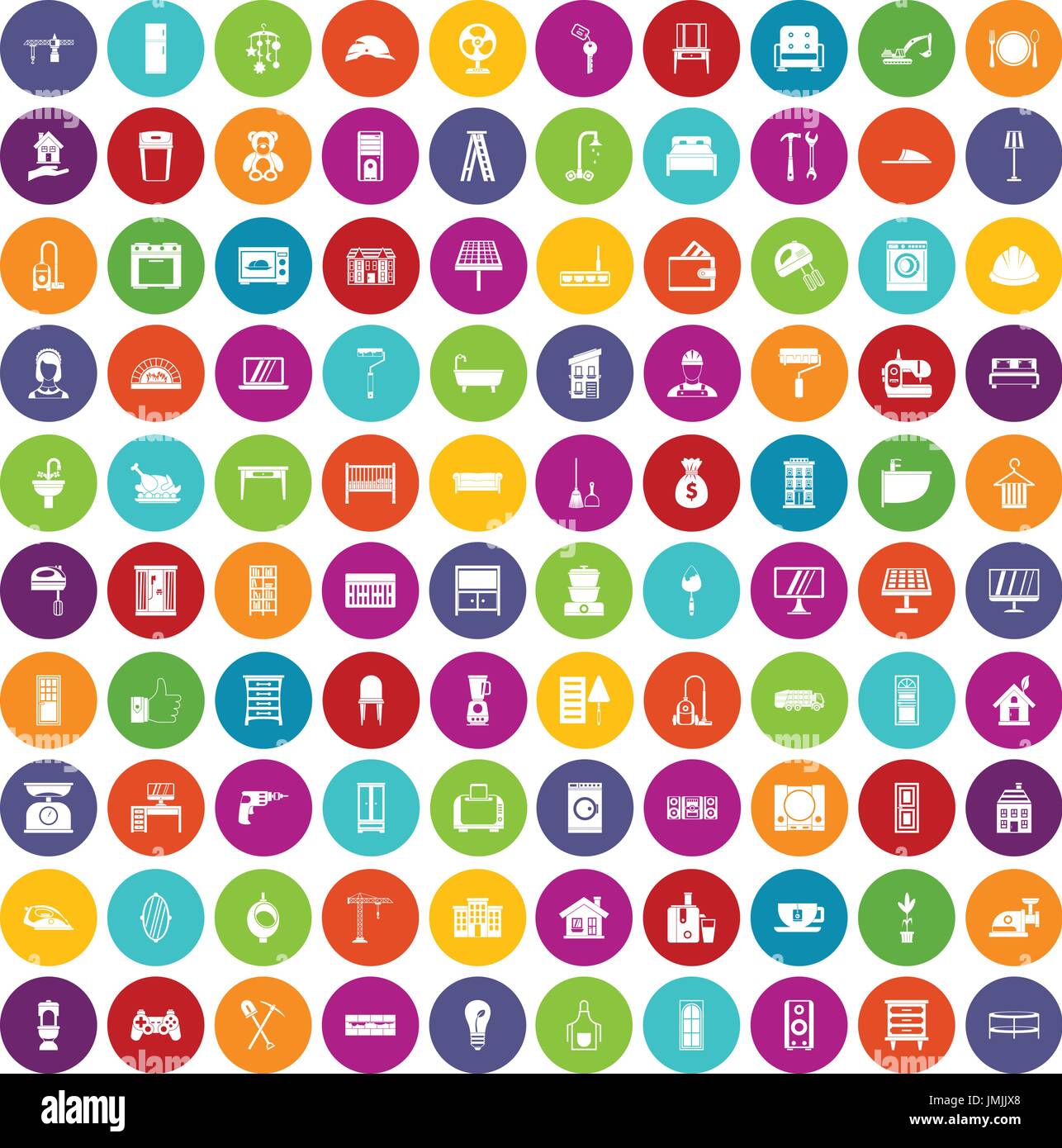 100 comfortable house icons set color Stock Vector