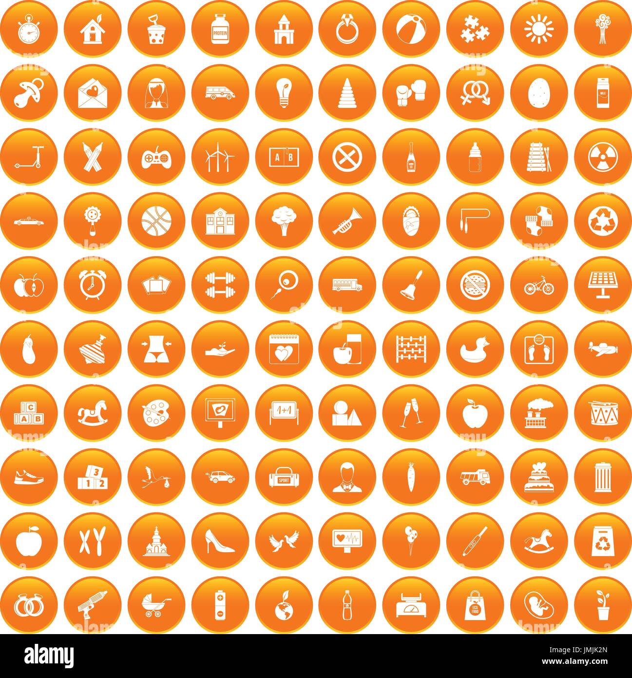 100 maternity leave icons set orange Stock Vector