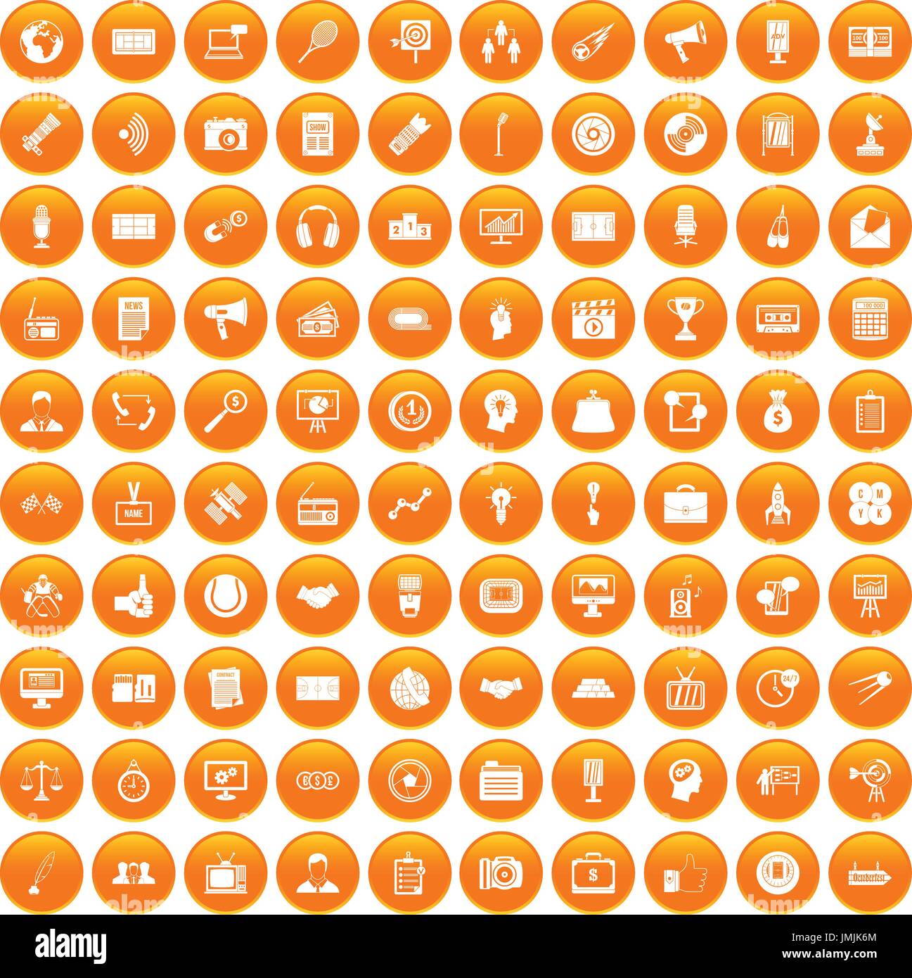 100 media icons set orange Stock Vector