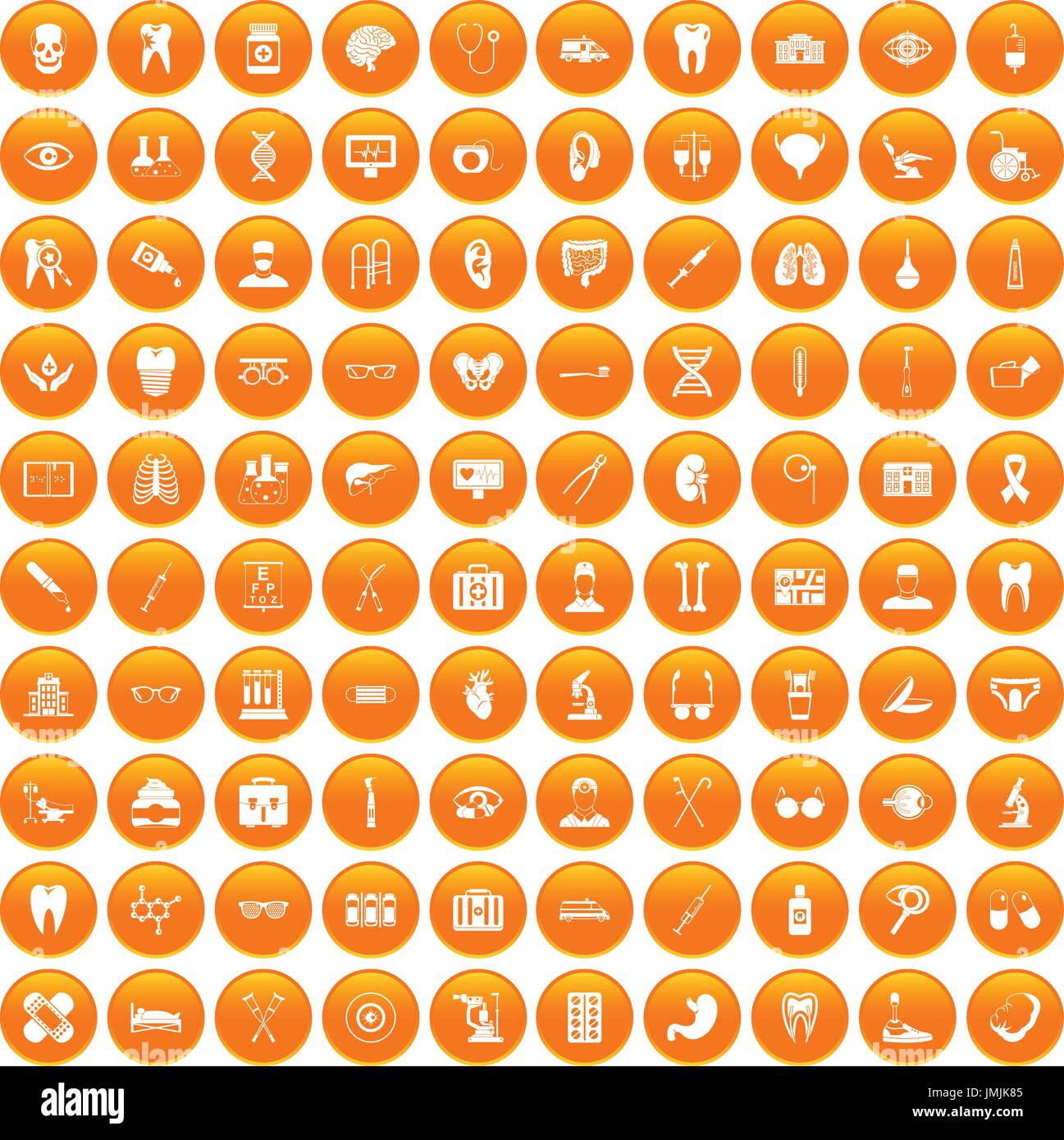 100 medical icons set orange Stock Vector