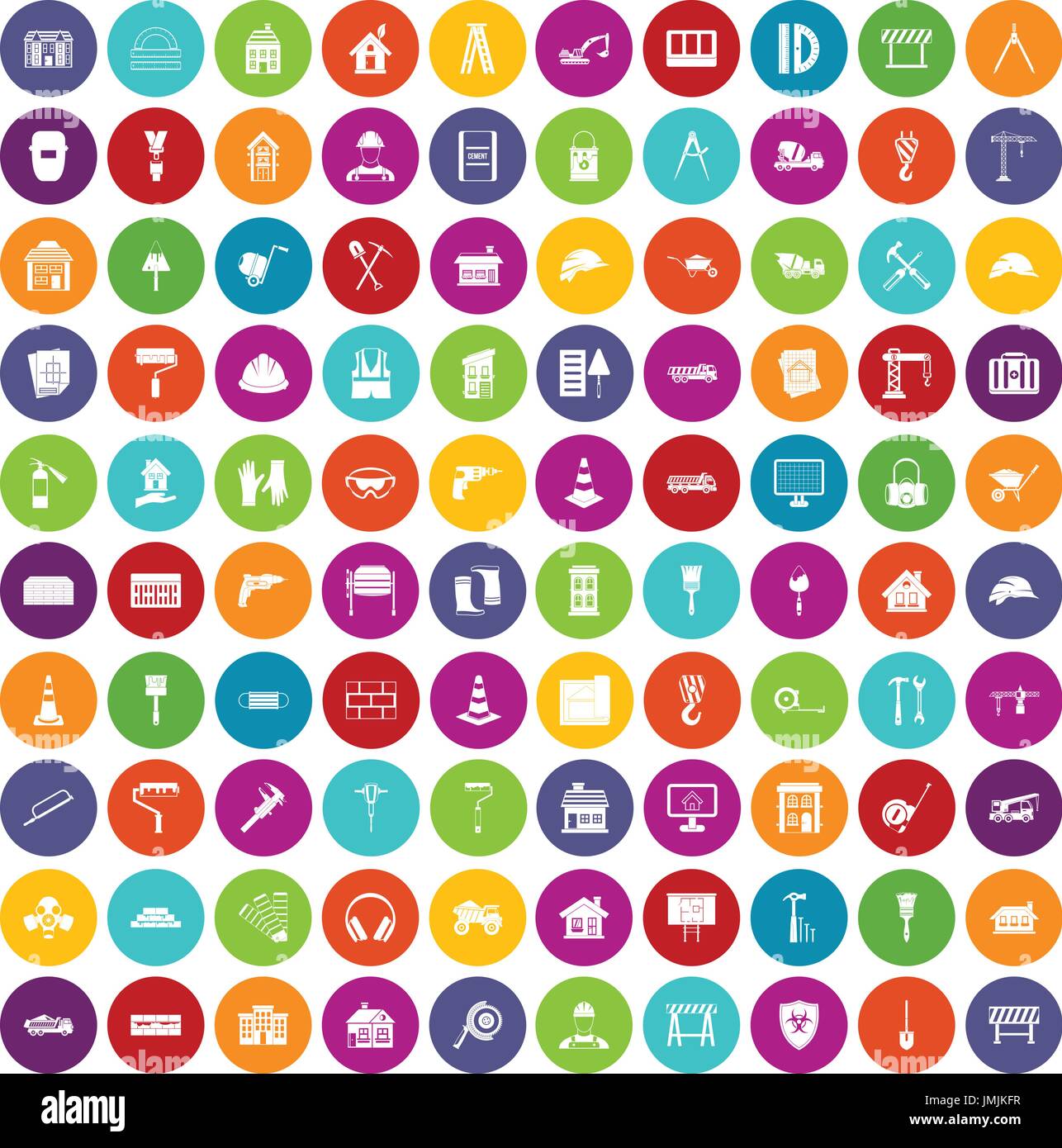 100 construction icons set color Stock Vector