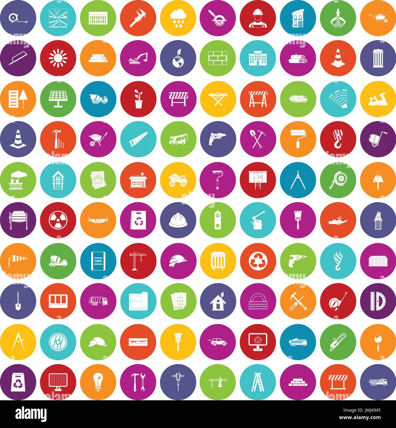 100 construction site icons set color Stock Vector