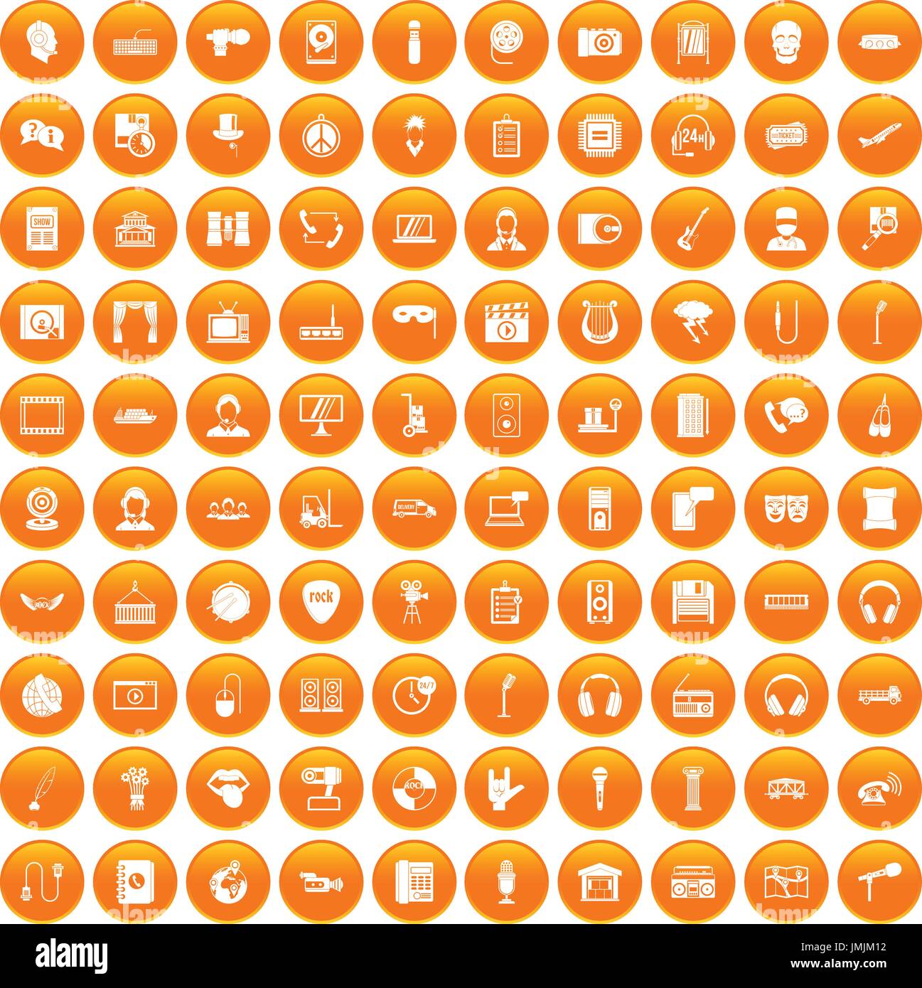 100 microphone icons set orange Stock Vector