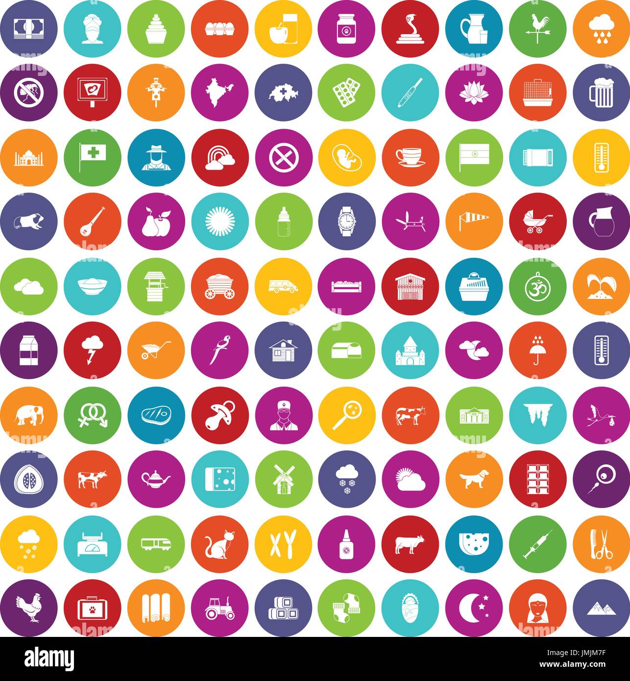 100 cow icons set color Stock Vector