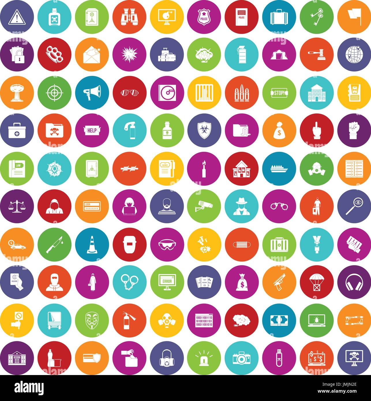 100 crime icons set color Stock Vector