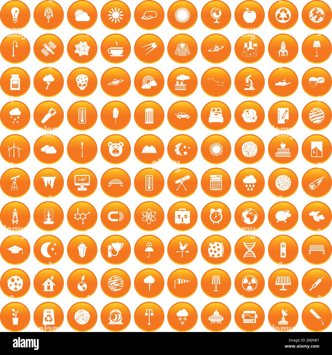 100 moon icons set orange Stock Vector